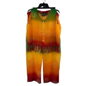 Indian tropical Fashion 2 Piece Swimsuit Coverup Top Pant Size Medium *FLAW*